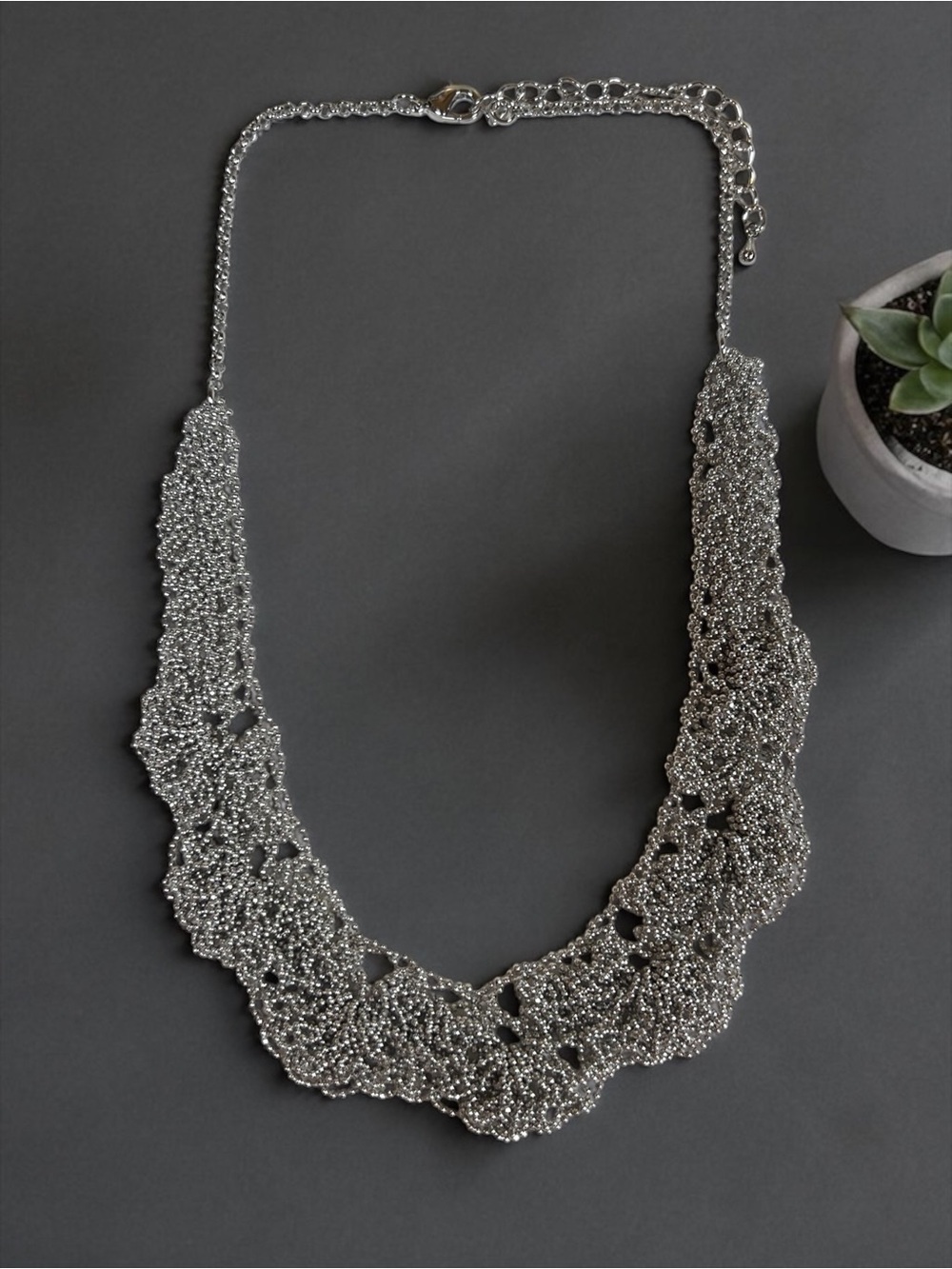Silver Beaded Crochet Necklace - Women Jewelry